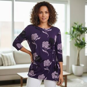 Alfani Purple Floral Purple Blouse with Side tie, Size PL